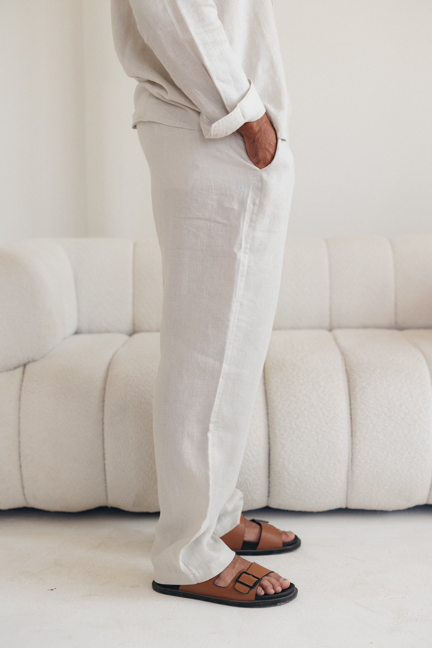 Beige 100% Linen Pants