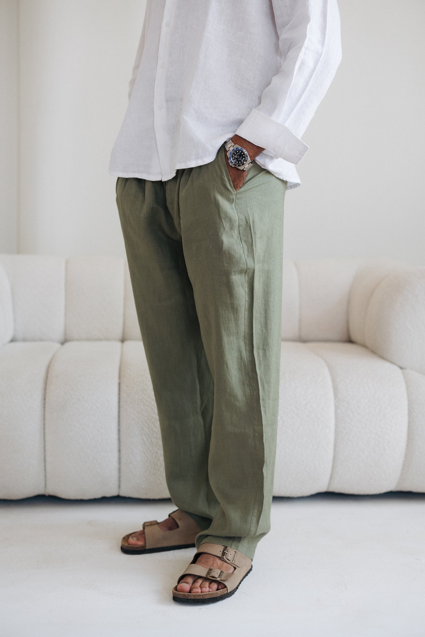 Olive 100% Linen Pants