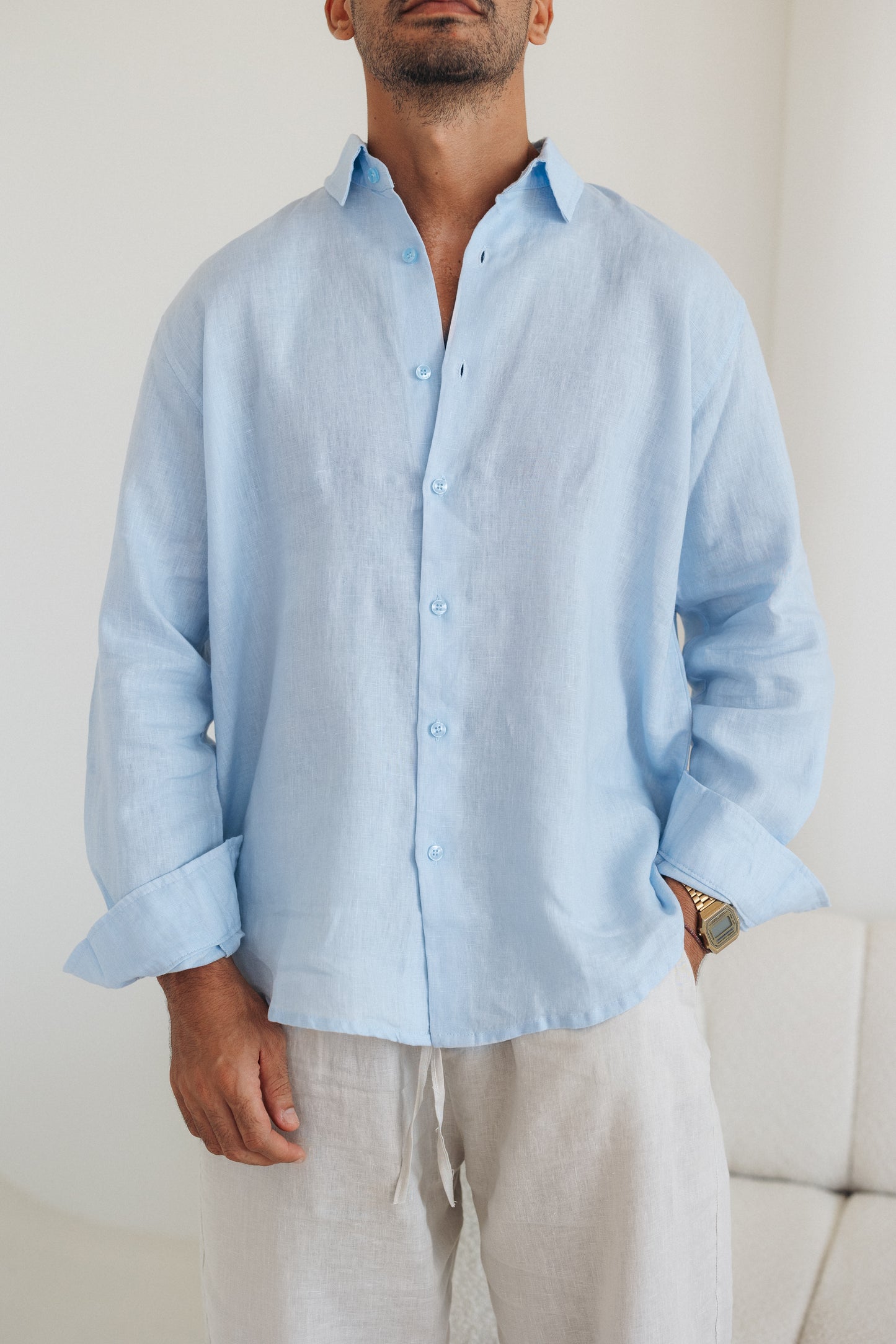 Baby Blue 100% Linen Shirt