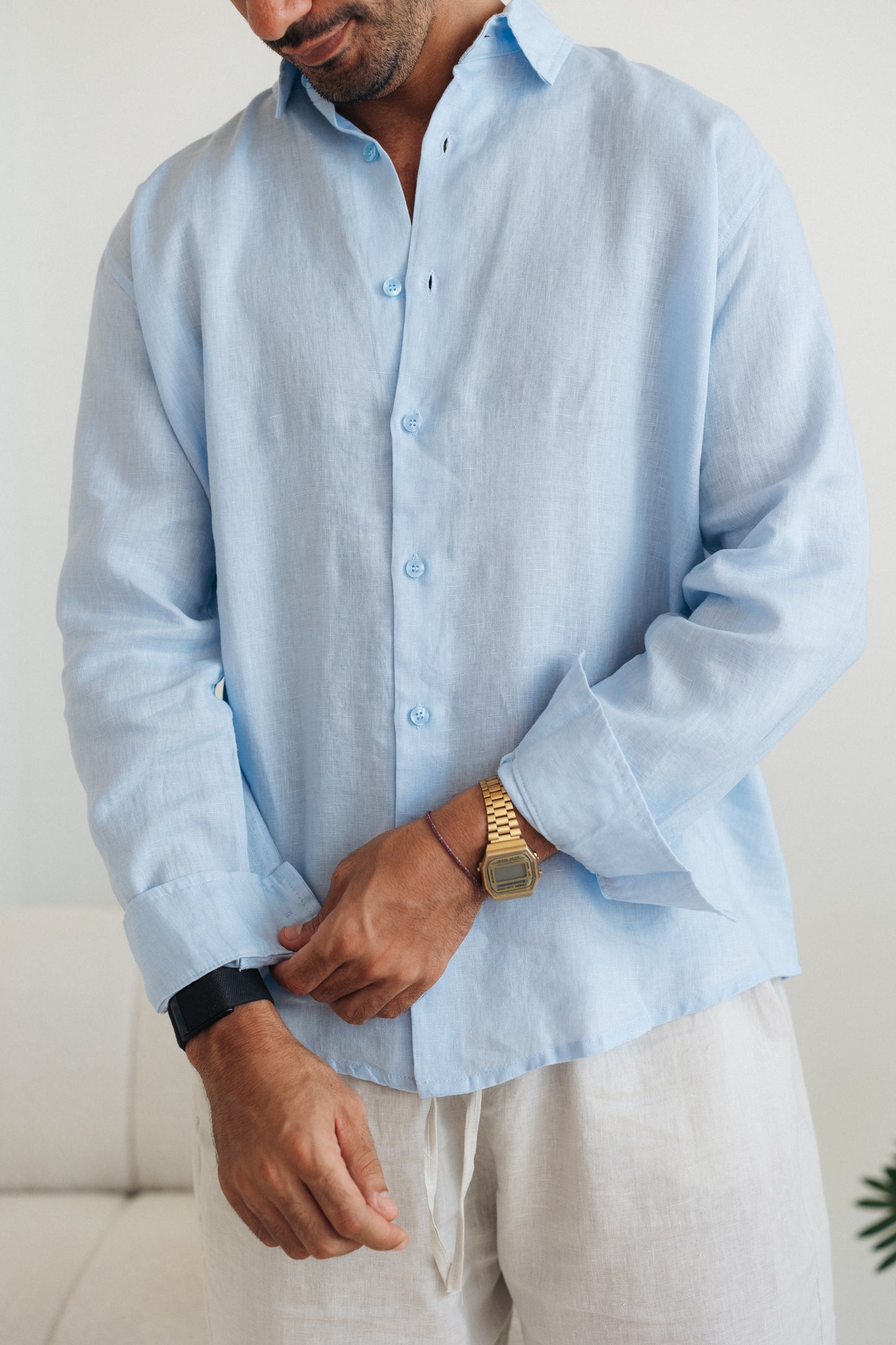 Baby Blue 100% Linen Shirt