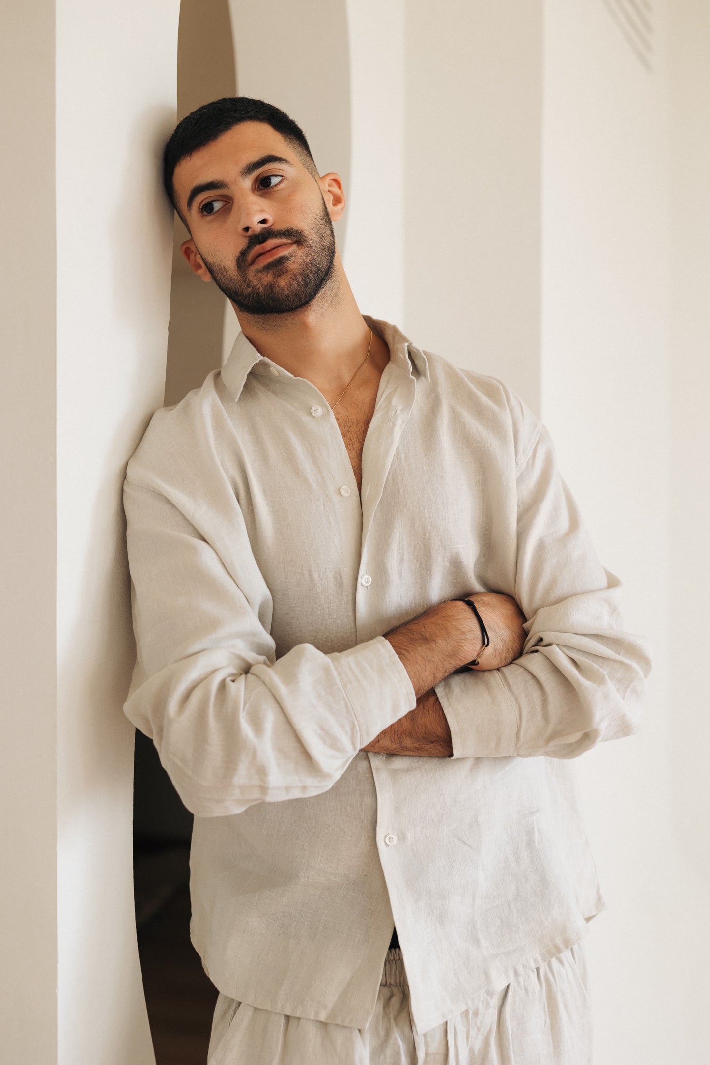 Beige 100% Linen Shirt