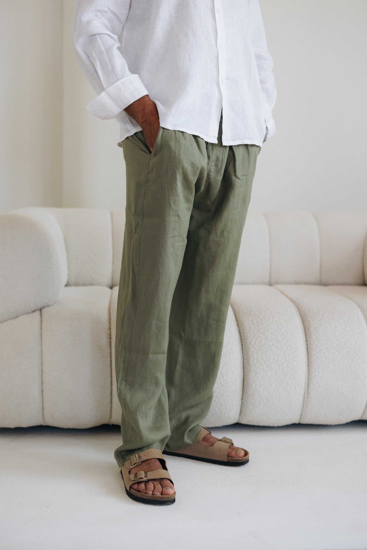 Olive 100% Linen Pants