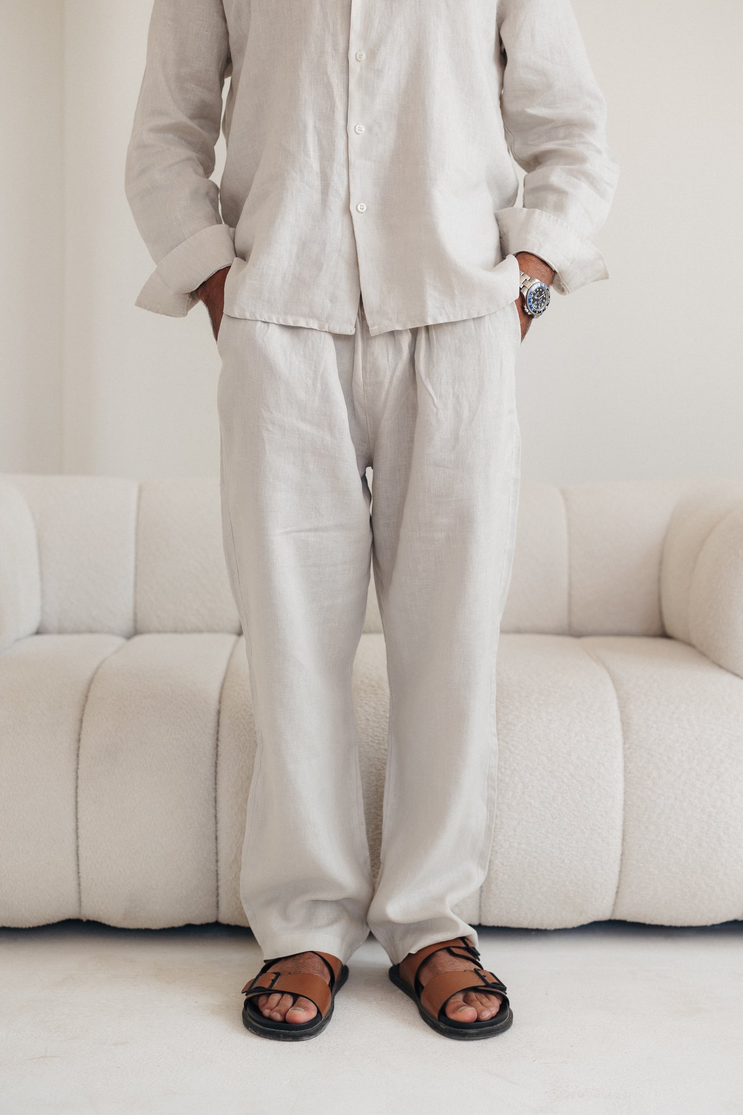 Beige 100% Linen Pants