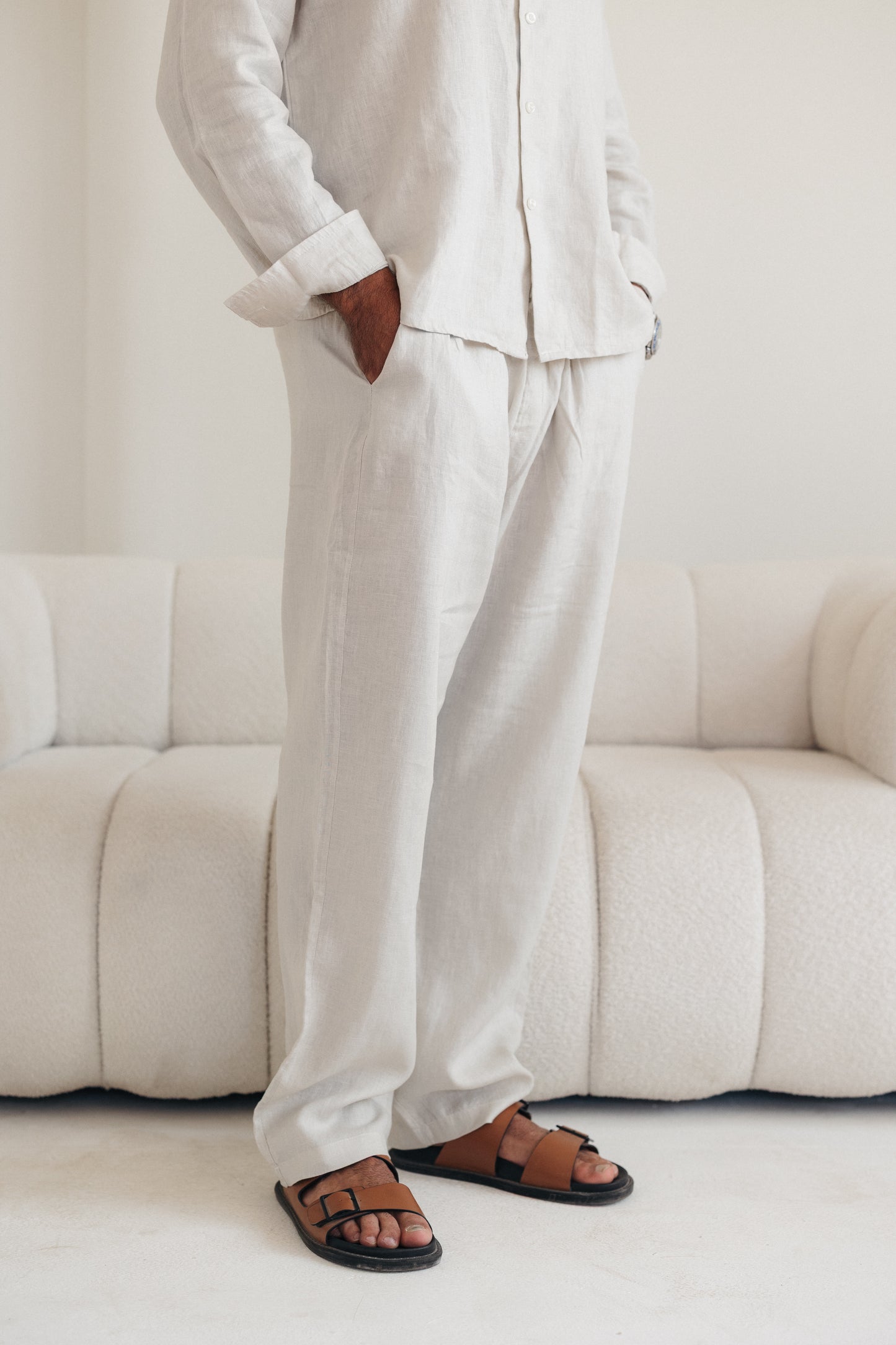 Beige 100% Linen Pants