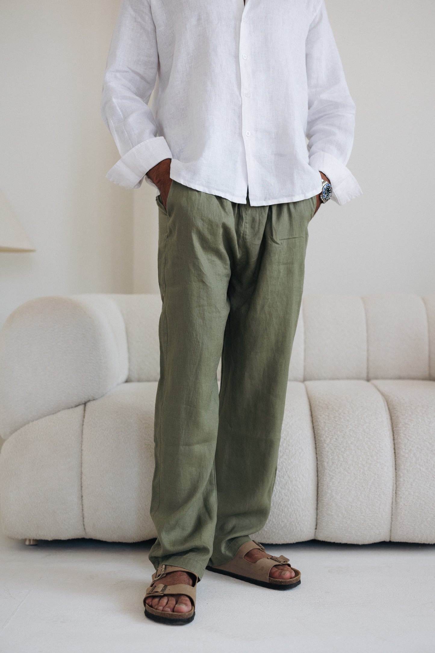 Olive 100% Linen Pants